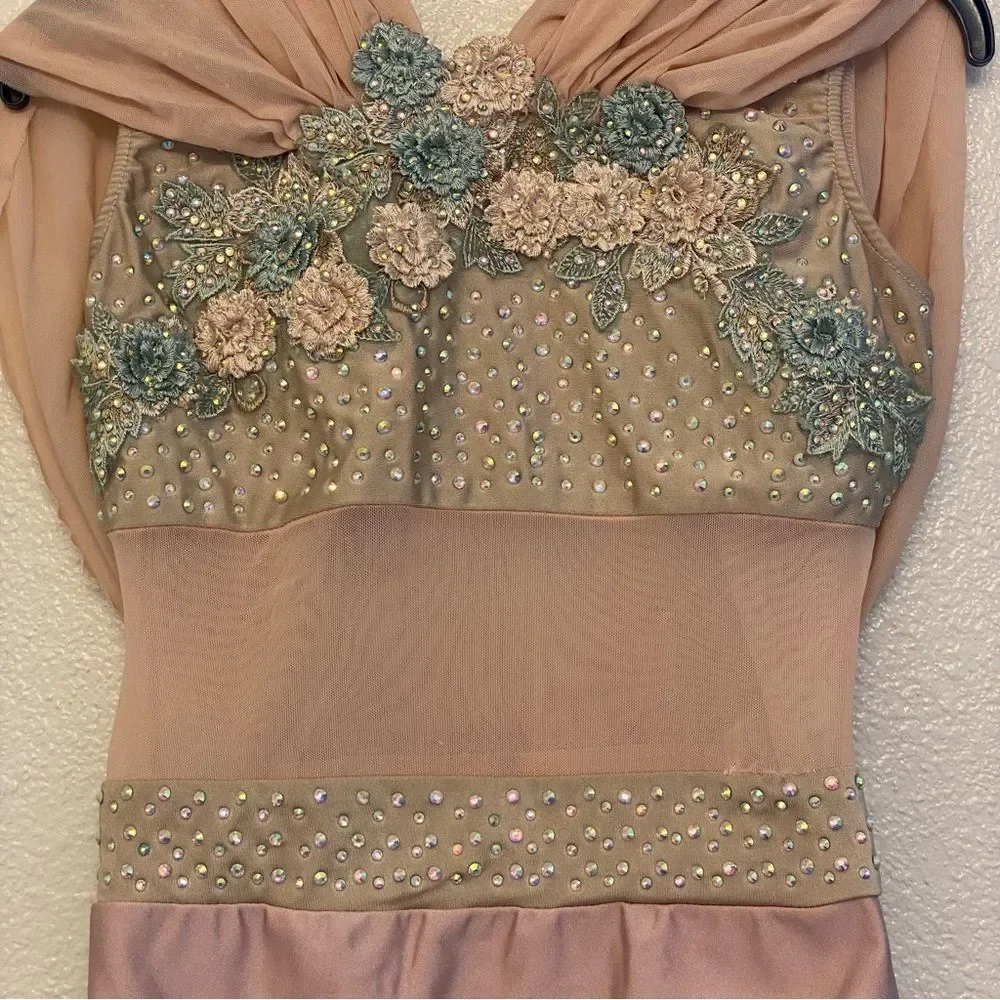 Glamour solo dance costume blush pink rhinestone custom stoned lyrical XLC child